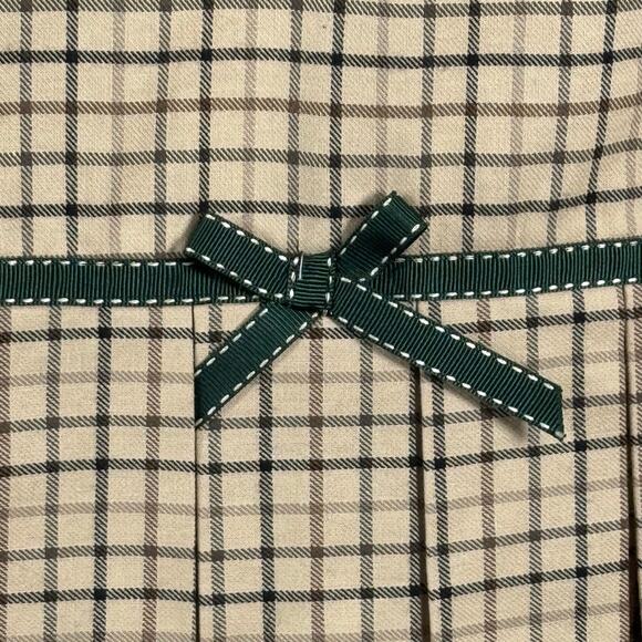 Tailor New York Tan Y2K Zipper Back Bow Accent Pleated Check Hem Skirt Size 4 - Picture 2 of 8